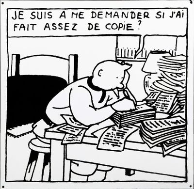 a cartoon drawing of a man sitting at a desk