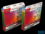 two boxes of pokemon cards on a black background
