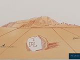 a drawing of a rock in the middle of a desert