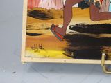 a picture of a painting of a man running on the beach