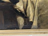 a painting of a dog with a blanket on it