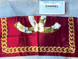 chanel red silk scarf with gold chain trim