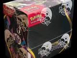 a box of pokemon trading cards on a black background