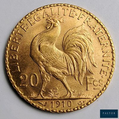 pièce d'or sur laquelle figure l'image d'un coq vu de profil