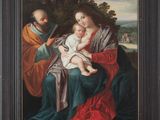 a painting of a man holding a baby and a woman holding a child