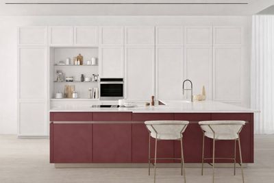 Cuisine " VENETIA CUCINA blanc/ rouge " moderne avec îlot ce…