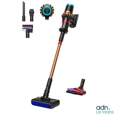 a close up of a cordless vacuum cleaner with various accessories