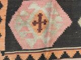 a close up of a colorful rug with a pattern on it