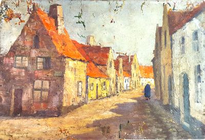un tableau représentant une personne marchant dans la rue