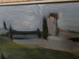 an oil painting of a landscape with trees and a building in the distance