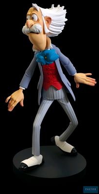 une figurine représentant un homme en costume-cravate posée sur un fond noir