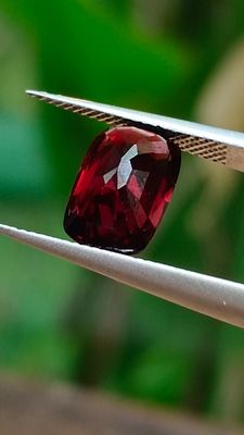 un gros plan d'une pierre rouge tenue par une pince