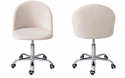 pair of white chairs with wheels on a white background