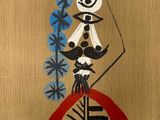 an image of a painting of a woman with a red umbrella