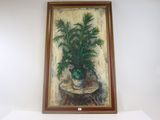 a painting of flowers in a vase on a table