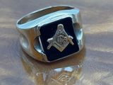 sterling silver masonic ring with black onyxor stone