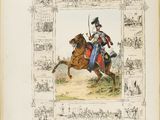 an old book with a picture of a man on a horse