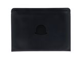étui à ordinateur portable en cuir noir orné d'un chapeau melon sur le devant