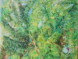 peinture représentant un tableau d'arbres dans un champ, avec le ciel en arrière-plan