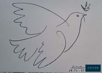 un dessin représentant un oiseau tenant une brindille dans son bec