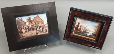Paire de miniatures composée de : miniature sur porcelaine d…