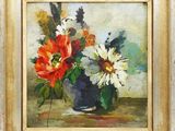 une peinture de fleurs dans un vase sur une table