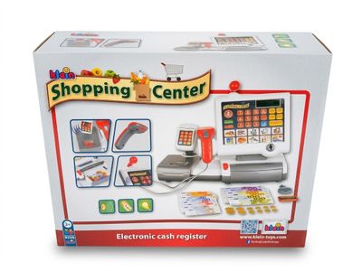 La caisse enregistreuse électronique se trouve dans la boîte posée sur la table.