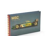 a book with a picture of a racing car on it
