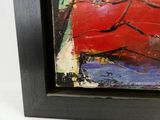 abstract painting of a red chair in a black frame on a white background