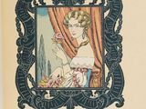 an old book with a picture of a woman in a dress
