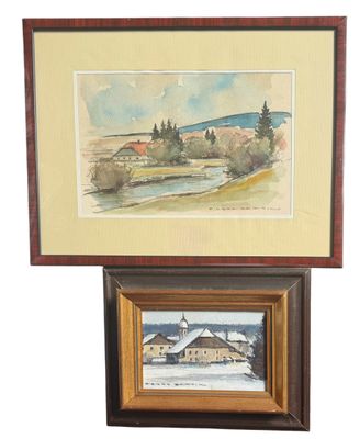 Pierre BERTIN (1930). Hameau près de la rivière.