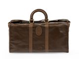 a brown leather duffel bag with two handles and two handles