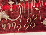 de nombreux objets posés sur un tapis rouge