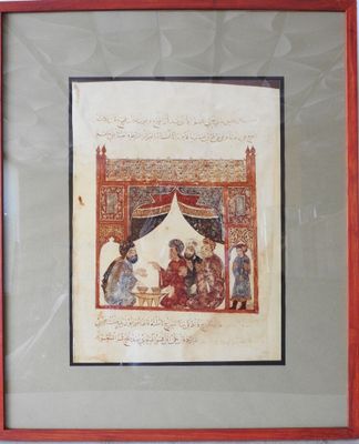painting of a man and a woman in a bed with a canopy