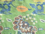 a close up of a green and blue floral print fabric