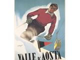 affiche représentant un homme descendant une montagne à ski, avec le ciel en arrière-plan