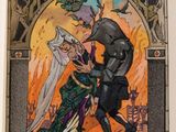 an image of a book with a picture of a knight and a woman on it
