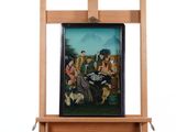 a picture of a painting on a easel on a white background