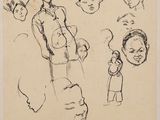 un dessin représentant un groupe de personnes debout les unes à côté des autres