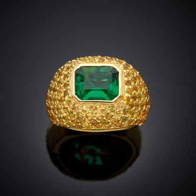 an emerald and diamond ring, by van cleef