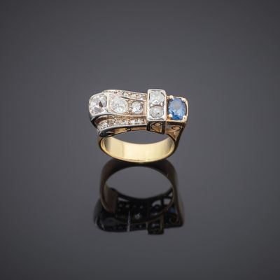an art deco diamond and sapphire ring