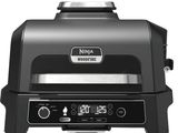 the grill is black and has a digital timer on it