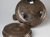 pair of silverplated pots with lids and handles