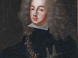 a painting of a man in a black coat with a white collar