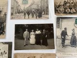 several old black and white photographs of people and horses