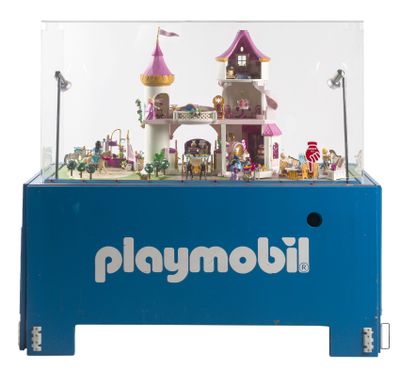 une vitrine Playmobil contenant un château