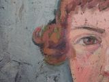 painting of a woman with red hair and a black shirt