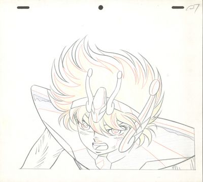 drawing of a man with a sword in his hand on a sheet of paper