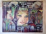 un tableau représentant une femme tenant un oiseau dans la main