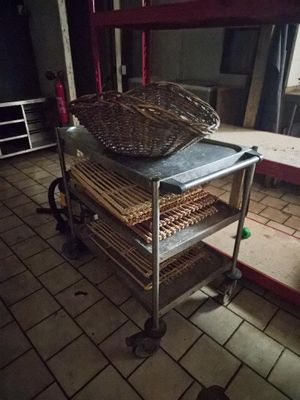 an image of a kitchen with a basket on top of a table